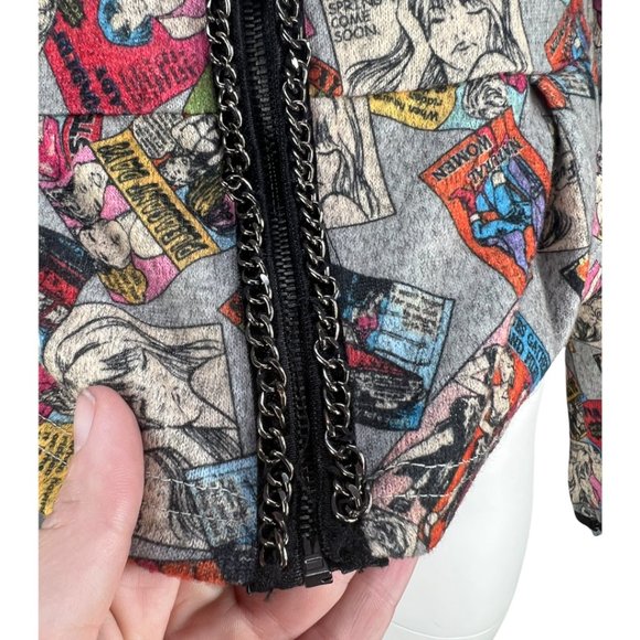 RARE/HTF Comic Print Y Apparel USA puff shoulder Zip Up Peplum Cardigan Sz Md - Picture 13 of 15